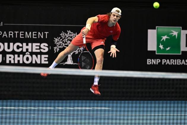 Open 13 Provence - Marseille Zizou Bergs (BEL) during his first round match at the Open 13 Provence in Marseille, on February, 11, 2025. Photo by Corinne Dubreuil ABACAPRESS.COM Marseille France  Copyright: xDubreuilxCorinne ABACAx