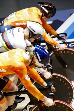 HEUSDEN-ZOLDER - Track cyclists Loris Leneman, Harrie Lavreysen and Tijmen van Loon in action on the team sprint qualifier during the first day of the European Track cycling, Rad, Radsport, Bahnrad, Bahn championships in Belgium. ANP BAS CZERWINSKI xVIxANPxSportx xxANPxIVx 519787783 originalFilename: 519787783.jpg