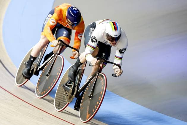 HEUSDEN-ZOLDER - Track cyclists Tijmen van Loon and Harrie Lavreysen in action on the team sprint qualifier during the first day of the European Track cycling, Rad, Radsport, Bahnrad, Bahn championships in Belgium. ANP BAS CZERWINSKI xVIxANPxSportx xxANPxIVx 519788286 originalFilename: 519788286.jpg