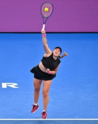 QATAR TOTALENERGIES OPEN - DAY FOUR Jelena Ostapenko of Latvia competes in her round of 16 match Jasmine Paolini of Italy during the WTA, Tennis Damen Qatar TotalEnergies Open 2025 tennis tournament at the Khalifa International Tennis Complex in Doha, Qatar, on February 12, 2025. Copyright: xNOUSHADx