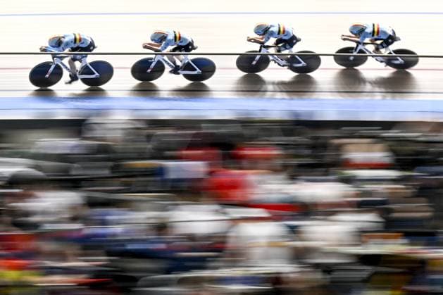 Belgian Katrijn De Clercq, Belgian Helene Hesters, Belgian Febe Jooris and Belgian Marith Vanhove pictured during the women s Team Pursuit qualifications at the 2025 UEC Track Elite European Championships, in Heusden-Zolder, Belgium, Wednesday 12 February 2025. The European Championships take place from 12 to 16 February. DIRKxWAEM  x112311037x