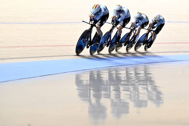 Sport Themen der Woche KW07 Sport Bilder des Tages Belgian Tom Crabbe, Belgian Thibaut Bernard, Belgian Renzo Raes and Belgian Yoran Van Gucht pictured during the men s Team Pursuit qualifications at the 2025 UEC Track Elite European Championships, in Heusden-Zolder, Belgium, Wednesday 12 February 2025. The European Championships take place from 12 to 16 February. DIRKxWAEM  x112314695x