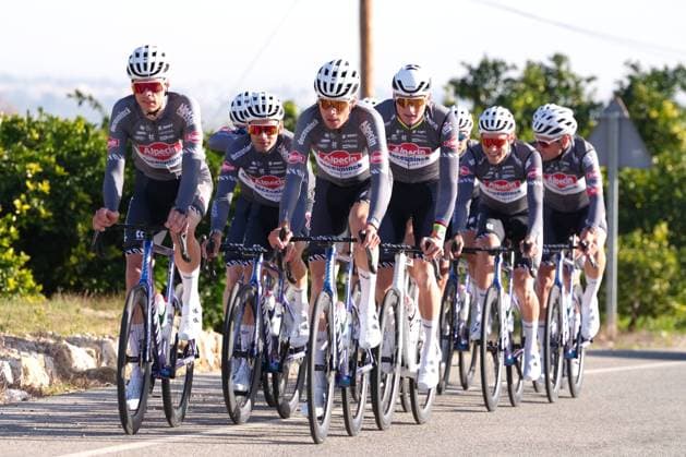 Sport Bilder des Tages Alpecin-Deceuninck riders pictured during a training session on the media day of Alpecin-Deceuninck cycling team in Pedreguer, Spain, Wednesday 12 February 2025, in preparation of the upcoming season. JOMAxGARCIA  x112316213x