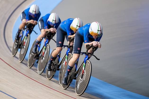Track Cycling, UEC EUROPEAN CHAMPIONSHIPS, Women s Team Pursuit Qualifying, 12 02 2025 Team Italy ALZINI Martina, CONSONNI Chiara, FIDANZA Martina, GUAZZINI Vittoria all ITA Heusden Zolder Copyright: xMarcelxHilgerx
