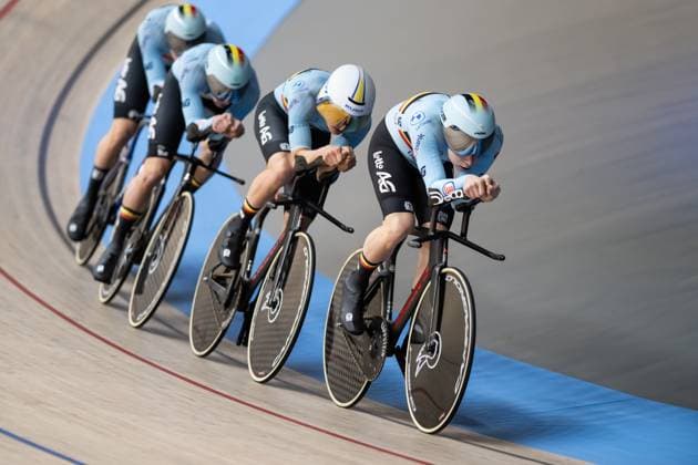 Track Cycling, UEC EUROPEAN CHAMPIONSHIPS, Men s Team Pursuit Qualifying, 12 02 2025 Team Belgium BERNARD Thibaut, CRABBE Tom, RAES Renzo, van GUCHT Yoran all BEL Heusden Zolder Copyright: xMarcelxHilgerx