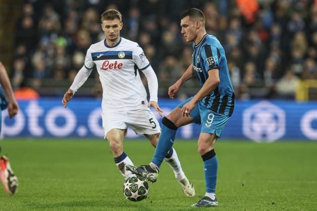 Club s Ferran Jutgla pictured in action during a soccer game between Belgian soccer team Club Brugge KV and Italian club Atalanta Bergamo, on Wednesday 12 February 2025 in Brugge, in the first leg of the Knockout phase play-offs of the UEFA Champions League competition. BRUNOxFAHY  x112320643x