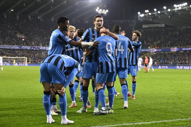 Club Brugge v Atalanta - UEFA Champions League BRUGGE, BELGIUM - FEBRUARY 12 : Jutgla Ferran forward of Club Brugge celebrating with his team during the UEFA Champions League 2024 25 knockout phase play-off match first round between Club Brugge and Atalanta on February 12, 2025 in Brugge, Belgium, 12 02 2025 Brugge Belgium  Copyright: xDhax