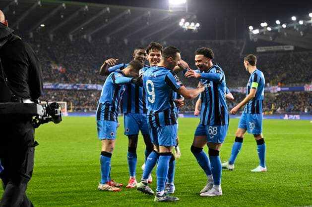 Club Brugge v Atalanta - UEFA Champions League BRUGGE, BELGIUM - FEBRUARY 12 : Jutgla Ferran forward of Club Brugge celebrating scoring a goal during the UEFA Champions League 2024 25 knockout phase play-off match first round between Club Brugge and Atalanta on February 12, 2025 in Brugge, Belgium, 12 02 2025 Brugge Belgium  Copyright: xDhax