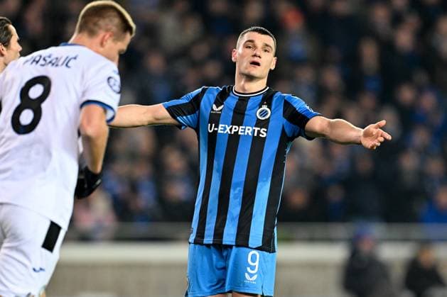 250212 Champions League Knock Out Club Brugge vs Atalanta Ferran Jutgla (9) of Club Brugge reacts during a soccer game between Belgian Club Brugge KV and Italian Atalanta Bergamo in the UEFA Champions League Knockout phase play-offs leg 1 of the 2024-25 season, on Wednesday 12 February 2025 in Brugge , Belgium . photo Isosport David Catry Brugge Belgium  Copyright: xDavidxCatryx 20250212DC2_0403