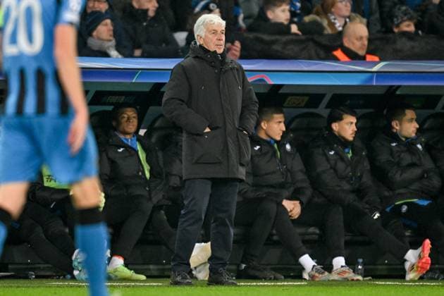 250212 Champions League Knock Out Club Brugge vs Atalanta Head Coach Gian Piero Gasperini of Atalanta pictured during a soccer game between Belgian Club Brugge KV and Italian Atalanta Bergamo in the UEFA Champions League Knockout phase play-offs leg 1 of the 2024-25 season, on Wednesday 12 February 2025 in Brugge , Belgium . photo Isosport David Catry Brugge Belgium  Copyright: xDavidxCatryx 20250212DC2_0511