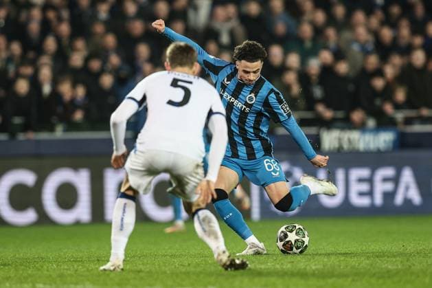 Club s Chemsdine Talbi pictured in action during a soccer game between Belgian soccer team Club Brugge KV and Italian club Atalanta Bergamo, on Wednesday 12 February 2025 in Brugge, in the first leg of the Knockout phase play-offs of the UEFA Champions League competition. BRUNOxFAHY  x112323755x
