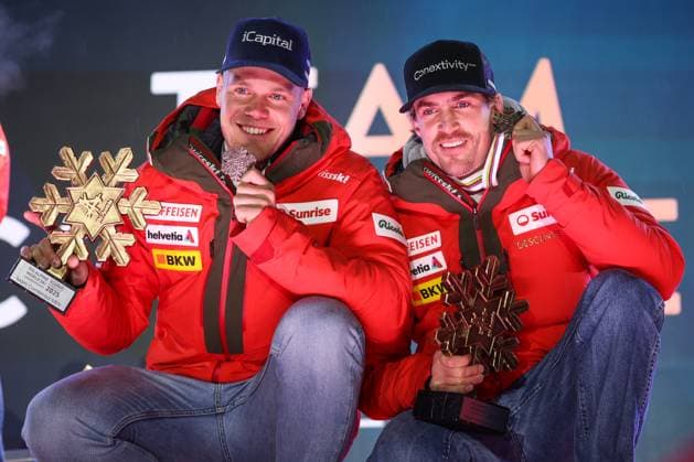 Sport Bilder des Tages FIS Alpine World Ski Championships Saalbach 2025 Men s Team Combined - Medal Ceremony Bronze Medal: ROGENTIN Stefan (SUI) Bronze Medal: ROCHAT Marc Wednesday 12 02 25  Copyright: xLucianoxMariaxBisi IPAxSportx xipa-agency.netx xx IPA_53983083 IPA_Agency_IPA53983083