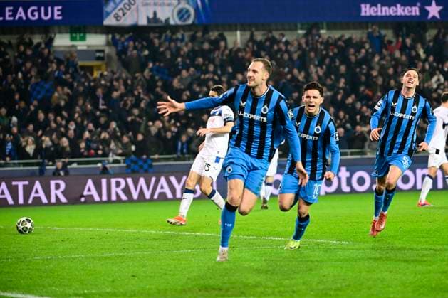 Club Brugge v Atalanta - UEFA Champions League BRUGGE, BELGIUM - FEBRUARY 12 : Nilsson Gustaf forward of Club Brugge celebrating scoring a goal during the UEFA Champions League 2024 25 knockout phase play-off match first round between Club Brugge and Atalanta on February 12, 2025 in Brugge, Belgium, 12 02 2025 Brugge Belgium  Copyright: xPeterxDexVoechtx