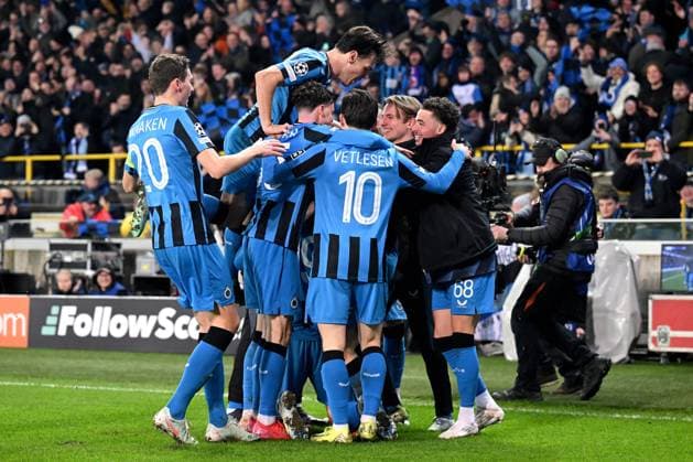 BRUGGE - Gustaf Nilsson of Club Brugge KV celebrates the 2-1 during the UEFA Champions League playoff match between Club Brugge and Atalanta BC at Jan Breydel Stadium on Feb. 12, 2025 in Bruges, Belgium. ANP Hollandse Hoogte UEFA Champions League 2024 25 League Knockout Play-off First Leg 2024 25 xVIxANPxSportx xGerritxvanxKeulenxIVx 519817820 originalFilename: 519817820.jpg