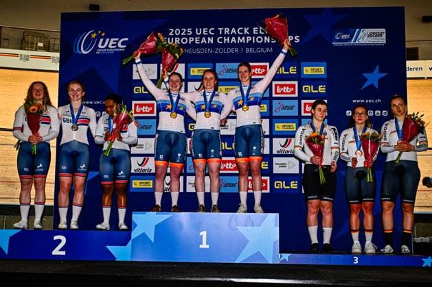 Winners Team Sprint Track European Championships Award Ceremony Team Sprint Gold VAN DER PEET Steffie VAN DE WOUW Hetty KALEE Kimberly Silver EDMUNDS Rhian BELL Lauren PARRIS SMITH Rhianna GBR Great Britain Bronze GRABOSCH Pauline Sophie FRIEDRICH Lea Sophie SCHNEIDER Team Sprint Track European Championships 2025 European Track Cycling Championships 2025 EuroTrack25 2025 UEC Track Elite European Championships , which will take place from February 12 to 16, 2025 at Sport Vlaanderen Heusden Zolder Velodroom Limburg in Heusden Zolder, Belgium