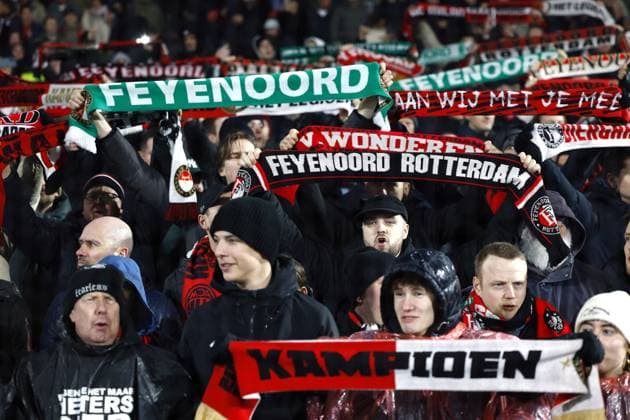ROTTERDAM - Feyenoord supporters during the UEFA Champions League playoff match between Feyenoord and AC Milan at Feyenoord Stadium de Kuip on Feb. 12, 2025 in Rotterdam, Netherlands. ANP SEM VAN DER WAL UEFA Champions League 2024 25 League Knockout Play-off First Leg 2024 25 xVIxANPxSportx xxANPxIVx 519819773 originalFilename: 519819773.jpg