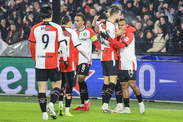 ROTTERDAM, 12-2-2025, Stadium de Kuip, Champions League, 2024 2025, Feyenoord - AC Milan, Feyenoord player Igor Paixao scores the 1-0 Feyenoord - AC Milan  x27829391x Copyright: