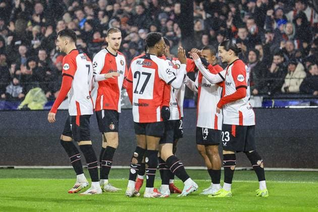 ROTTERDAM, 12-2-2025, Stadium de Kuip, Champions League, 2024 2025, Feyenoord - AC Milan, Feyenoord player Igor Paixao scores the 1-0 Feyenoord - AC Milan  x27829437x Copyright: