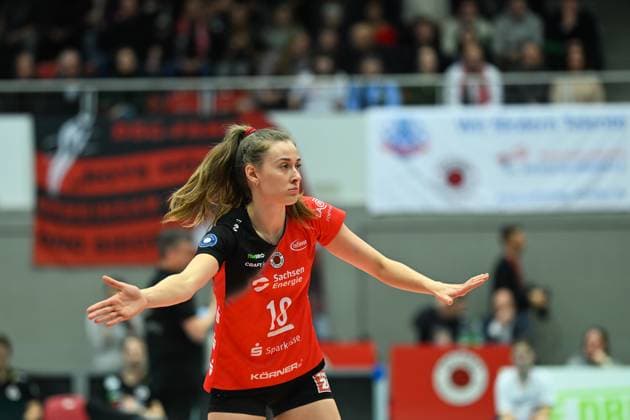 Sarah Straube Dresdner SC, 18 Dresdner SC vs VfB Suhl Lotto Thueringen, 1 Volleyball Bundesliga Women, Season 2024 2025, 12 02 2025 Dresdner SC vs VfB Suhl Lotto Thueringen, 1 Volleyball Bundesliga Women, Season 2024 2025, 12 02 2025 Dresden Copyright: xEibner-Pressefoto xHoepnerx EP_PHR