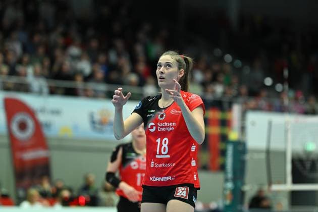 Sarah Straube Dresdner SC, 18 Dresdner SC vs VfB Suhl Lotto Thueringen, 1 Volleyball Bundesliga Women, Season 2024 2025, 12 02 2025 Dresdner SC vs VfB Suhl Lotto Thueringen, 1 Volleyball Bundesliga Women, Season 2024 2025, 12 02 2025 Dresden Copyright: xEibner-Pressefoto xHoepnerx EP_PHR