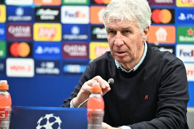 250212 Champions League Knock Out Club Brugge vs Atalanta Head Coach Gian Piero Gasperini of Atalanta pictured during the post match press conference, PK, Pressekonferenz after a soccer game between Belgian Club Brugge KV and Italian Atalanta Bergamo in the UEFA Champions League Knockout phase play-offs leg 1 of the 2024-25 season, on Wednesday 12 February 2025 in Brugge , Belgium . photo Isosport David Catry Brugge Belgium  Copyright: xDavidxCatryx 20250212DC2_3661