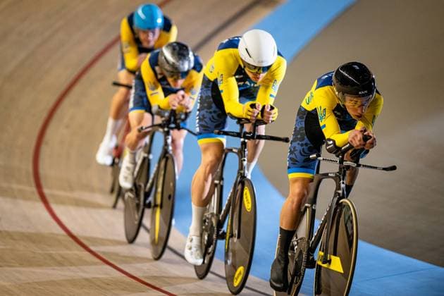 Ukraine UEC Track Cycling European Championships Heusden Zolder 2025 CHYZHYKOV Heorhii GLADYSH Roman KOZORIZ Danylo YAKOVLEV Daniil UKR Ukraine Landscape horizontal Landscape Event Event UEC Track Cycling European Championships 2025 Category Category Cycling Track Cycling European Championships Location Location Europe Belgium Heusden Zolder Discipline Team Pursuit Category Elite Men Distance 4000 m Date Date 12 02 2025 Wednesday Day 1
