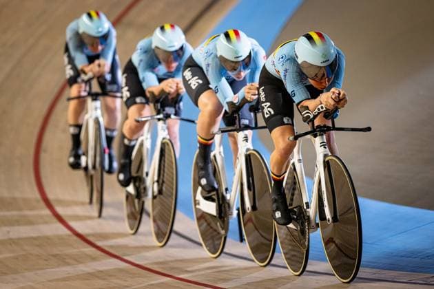 Belgium UEC Track Cycling European Championships Heusden Zolder 2025 DE CLERCQ Katrijn HESTERS Helene JOORIS Febe VANHOVE Marith BEL Belgium Landscape horizontal Landscape Event Event UEC Track Cycling European Championships 2025 Category Category Cycling Track Cycling European Championships Location Location Europe Belgium Heusden Zolder Discipline Team Pursuit Category Elite Women Distance 4000 m Date Date 12 02 2025 Wednesday Day 1