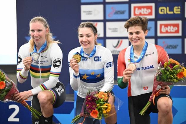 12-02-2025 European Championships Elite Women Track; Giornata 01; 2025 Italia; 2025, Olanda; 2025, Portogallo; Fidanza, Martina; Wiebes, Lorena; Martins, Maria; Zolder, Velodromo; 