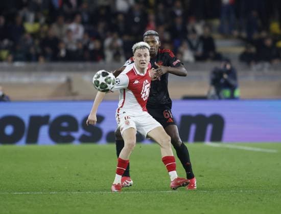 Aleksander Golovin of AS Monaco and Florentino of SL Benfica during the Uefa Champions League first leg play offâ??s, football match between AS Monaco and SL Benfica. On 12 February 2025 at Louis II Stadium, Monaco. Photo Nderim Kaceli.  Copyright: xNderimxKaceli IPAxSportx xipa-agency.netx xx IPA_53988062 IPA_Agency_IPA53988062