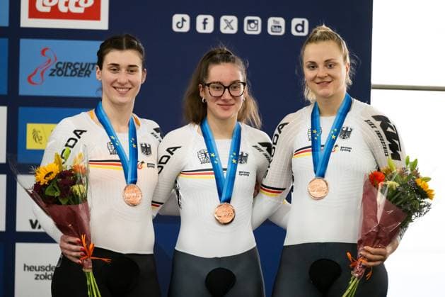 Track Cycling, UEC EUROPEAN CHAMPIONSHIPS, Women s Team Sprint, 12 02 2025 3rd place for Team Germany FRIEDRICH Lea Sophie, GRABOSCH Pauline Sophie SCHNEIDER Clara all GER Heusden Zolder Copyright: xMarcelxHilgerx