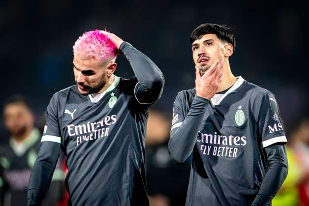 AC Milan midfielder Tijjani Reijnders dejected after the lost gameduring the match Feyenoord AC Milan at the Stadium De Kuip for the UEFA Champions League Knockout phase play offs1st leg season 2024 2025 in ROTTERDAM, Netherlands on 12 february 2025, photo by Marcel van Dorst EYE4images DeFodi Images Defodi 746 215436 Defodi-746