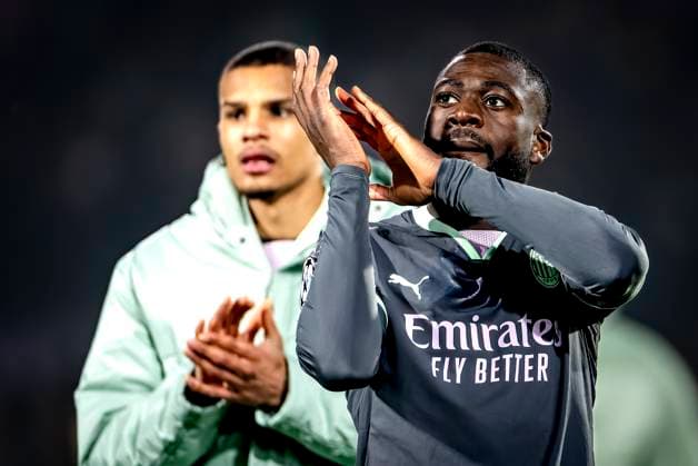 AC Milan midfielder Youssouf Fofane dejected after the lost gameduring the match Feyenoord AC Milan at the Stadium De Kuip for the UEFA Champions League Knockout phase play offs1st leg season 2024 2025 in ROTTERDAM, Netherlands on 12 february 2025, photo by Marcel van Dorst EYE4images DeFodi Images Defodi 746 215439 Defodi-746