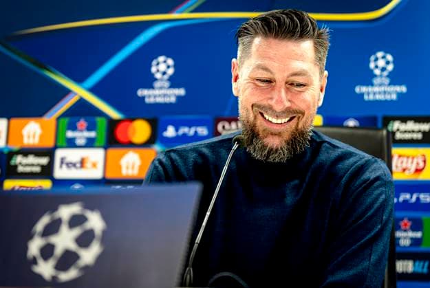 Feyenoord Rotterdam trainer Pascal Bosschaart during te press conference after the match Feyenoord AC Milan at the Stadium De Kuip for the UEFA Champions League Knockout phase play offs1st leg season 2024 2025 in ROTTERDAM, Netherlands on 12 february 2025, photo by Marcel van Dorst EYE4images DeFodi Images Defodi 746 215469 Defodi-746