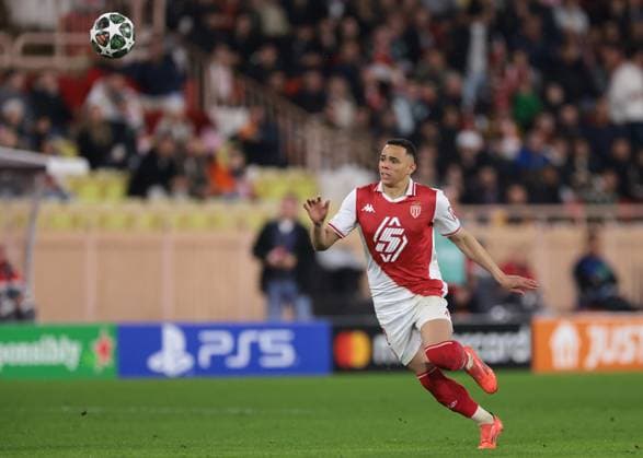 Monaco, Monaco, 12th February 2025. Vanderson of AS Monaco focuses on the ball during the UEFA Champions League match at Stade Louis II, Monaco. Picture credit should read: Simon Bellis Sportimage EDITORIAL USE ONLY. No use with unauthorised audio, video, data, fixture lists, club league logos or live services. Online in-match use limited to 120 images, no video emulation. No use in betting, games or single club league player publications. SPI_102_JM_MONACO_BENFICA_UCL_ SPI-3662-0102