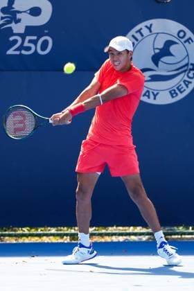 February, 12- Delray Beach, FL: Learner Tien(USA) in action here during the 2025 Delray Beach Open held at the Delray Beach Tennis Center in Delray Beach Florida. Copyright: xAndrewxPatronx xMediaPunchx