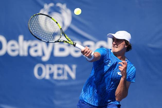 February, 12- Delray Beach, FL: Adam Walton(AUS) in action here during the 2025 Delray Beach Open held at the Delray Beach Tennis Center in Delray Beach Florida. Copyright: xAndrewxPatronx xMediaPunchx