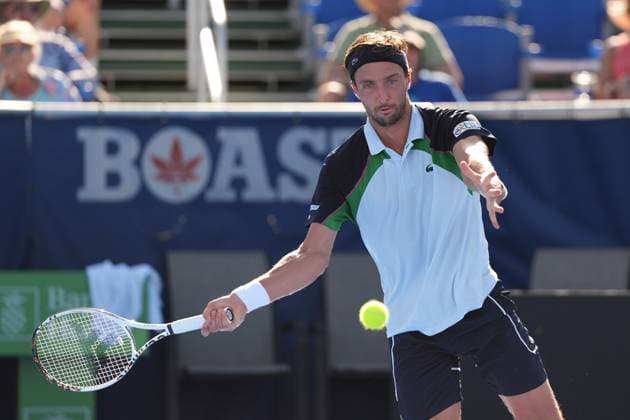 February, 12- Delray Beach, FL: Arthur Rinderknech(FRA) in action here during the 2025 Delray Beach Open held at the Delray Beach Tennis Center in Delray Beach Florida. Copyright: xAndrewxPatronx xMediaPunchx
