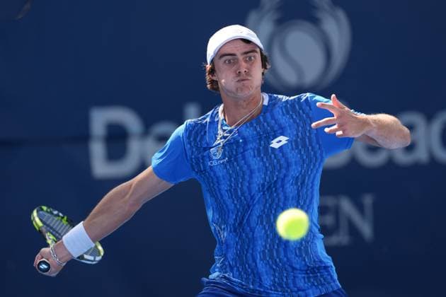 February, 12- Delray Beach, FL: Adam Walton(AUS) in action here during the 2025 Delray Beach Open held at the Delray Beach Tennis Center in Delray Beach Florida. Copyright: xAndrewxPatronx xMediaPunchx