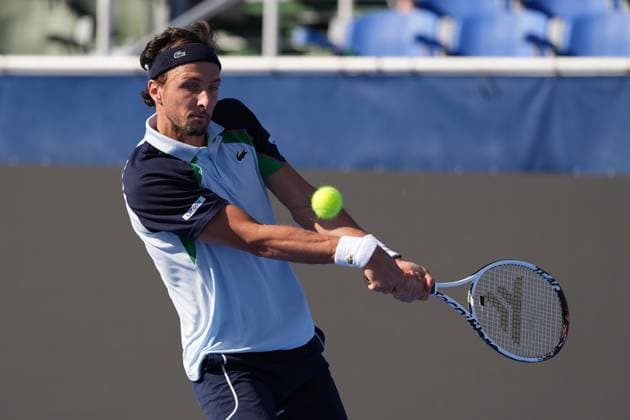 February, 12- Delray Beach, FL: Arthur Rinderknech(FRA) in action here during the 2025 Delray Beach Open held at the Delray Beach Tennis Center in Delray Beach Florida. Copyright: xAndrewxPatronx xMediaPunchx