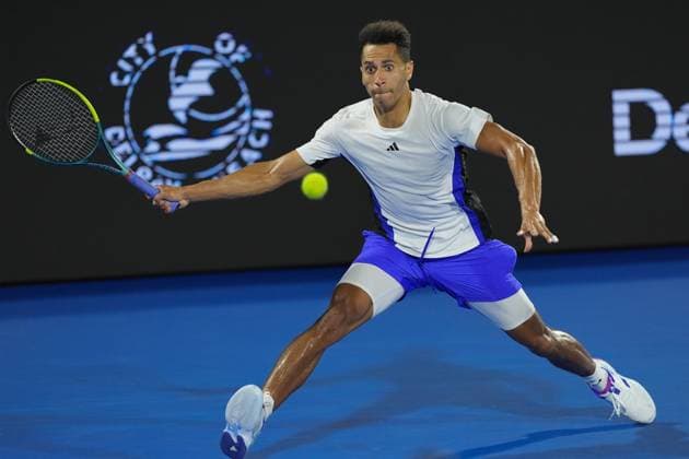 February, 12- Delray Beach, FL: Michael Mmoh(USA) in action here during the 2025 Delray Beach Open held at the Delray Beach Tennis Center in Delray Beach Florida. Copyright: xAndrewxPatronx