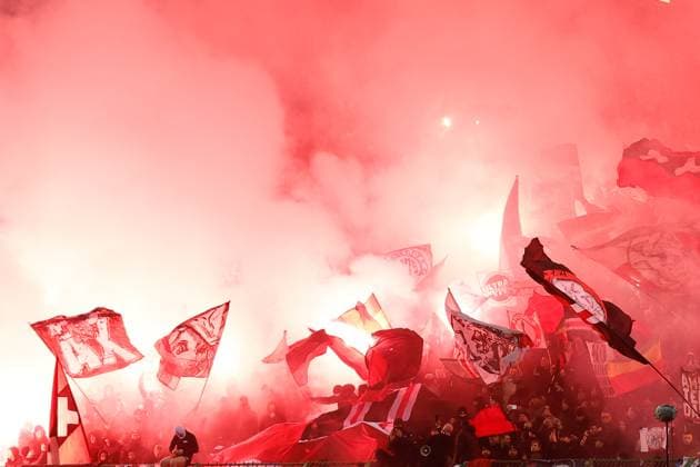 Sport Bilder des Tages Fußball, EL, Royale Union Saint-Gilloise - Ajax Amsterdam BRUSSELS, 13-02-2025, King Boudewijn Stadium, Europa League match first leg between Union Saint Gilloise and Ajax. Away stand with fans of Ajax Union Saint Gilloise - Ajax  x27844241x Copyright: