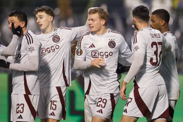 BRUSSELS, 13-02-2025, King Boudewijn Stadium, Europa League match first leg between Union Saint Gilloise and Ajax. Ajax player Christian Rasmussen scores the 0-1 Union Saint Gilloise - Ajax  x27845182x Copyright: