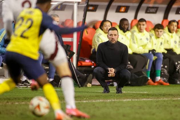 BRUSSELS, 13-02-2025, King Boudewijn Stadium, Europa League match first leg between Union Saint Gilloise and Ajax. Ajax trainer coach Francesco Farioli Union Saint Gilloise - Ajax  x27845807x Copyright: