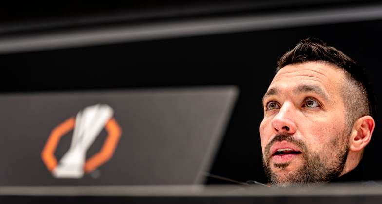 AFC Ajax Amsterdam trainer Francesco Farioli during te press conference after the match Union SG Ajax at the King Baudouin Stadium for the UEFA Europa League Knockout phase play offs 1st leg season 2024 2025 in BRUSSELS, Belgium on 13 february 2025, photo by Marcel van Dorst EYE4images DeFodi Images Defodi 746 215816 Defodi-746