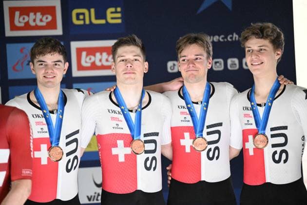 Radsport, Bahnrad-EM Zolder 13-02-2025 European Championships Elite Track; Giornata 02; 2024, Svizzera; Bogli, Noah; Poot, Mats; Tappeiner, Pascal; Vogel, Alex; Zolder Velodromo; 