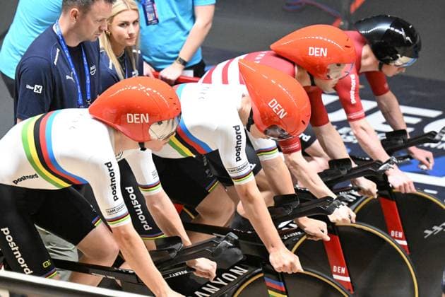 Radsport, Bahnrad-EM Zolder 13-02-2025 European Championships Elite Track; Giornata 02; 2025, Danimarca; Hansen, Aagaard Tobias; Larsen, Niklas; Leth Norman Lasse; Skivild, Juel Robin; Zolder Velodromo; 