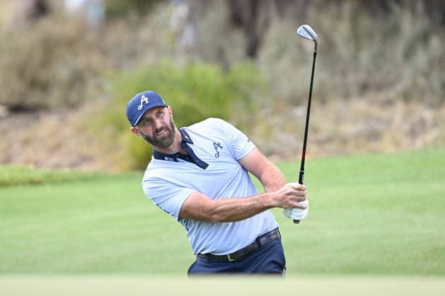 GOLF LIV ADELAIDE, 4Aces GC Captain Dustin Johnson hits an approach shot on the ninth during the LIV Golf Adelaide at The Grange Golf Club in Adelaide, South Australia, Friday, February 14, 2025. ( NO ARCHIVING, EDITORIAL USE ONLY, NO USE IN BOOKS WITHOUT CONSENT ADELAIDE SOUTH AUSTRALIA AUSTRALIA  Copyright: xMICHAELxERREYx 20250214133378563890