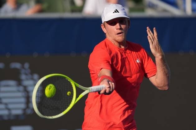 DELRAY BEACH, FL - FEBRUARY 13: Delray Beach, FL: Alejandro Davidovich Fokina(ESP) in action here during the second round of the 2025 Delray Beach Open held at the Delray Beach Tennis Center in Delray Beach Florida on February 13, 2025 Copyright: xAndrewxPatronx