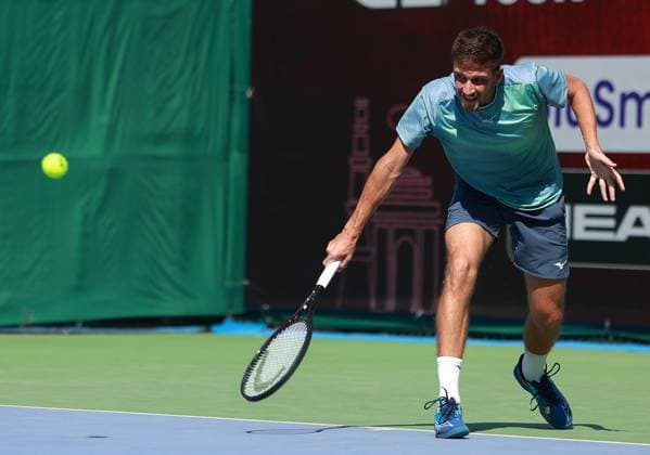 February 14, 2025, New Delhi, Delhi, India: Vit Kopriva of Czechia during Quarter Finals of ATP, Tennis Herren Challenger Delhi Open 2025 between Vit Kopriva of Czechia and Shintaro Mochizuki of Japan at DLTA Complex, R K Khanna Tennis Stadium, New Delhi, India on 14 February 2025 New Delhi India - ZUMAd207 20250214_zsp_d207_001 Copyright: xAvijitxDasx