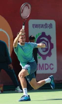 February 14, 2025, New Delhi, Delhi, India: Vit Kopriva of Czechia during Quarter Finals of ATP, Tennis Herren Challenger Delhi Open 2025 between Vit Kopriva of Czechia and Shintaro Mochizuki of Japan at DLTA Complex, R K Khanna Tennis Stadium, New Delhi, India on 14 February 2025 New Delhi India - ZUMAd207 20250214_zsp_d207_009 Copyright: xAvijitxDasx